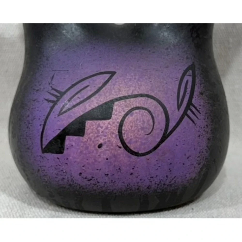 Navajo Black ware Wedding Vase Hand Painted Purple Night Scene Signed 5.5